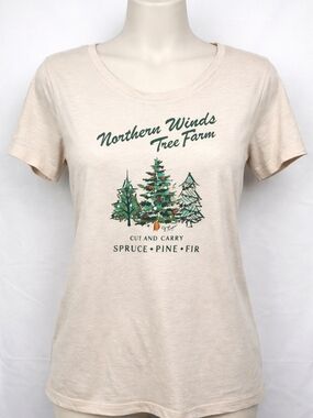 J.Crew Collector Tee Northern Winds Tree Farm Graphic T Shirt Cream Size L